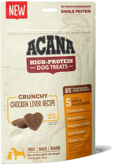 Acana Dog High-Protein Chunchy Chicken Liver Recipe 100gr λιχουδιές και σνακς για σκύλους